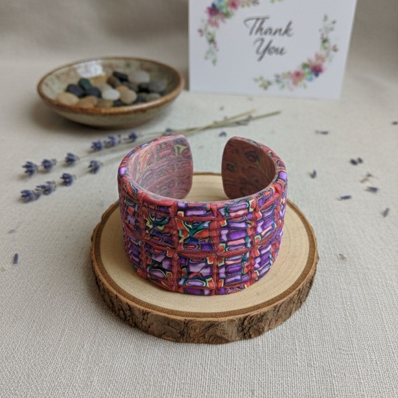 Artisan Handcrafted Millefiori Polymer Clay Cuff Bracelet - Picture 4 of 7